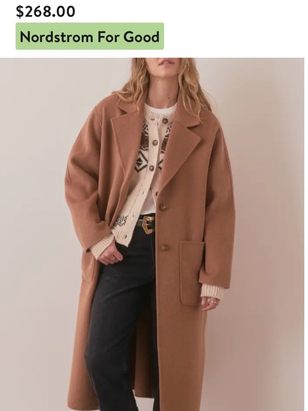 Marine Layer Colette Camel Oversized Longline Camel Wool-Blend Long Coat